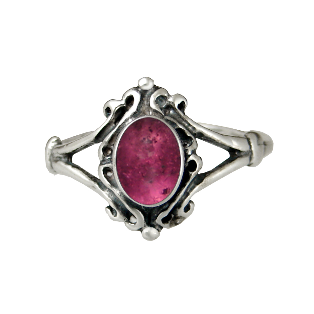 Sterling Silver Victorian Ring With Pink Tourmaline Size 5